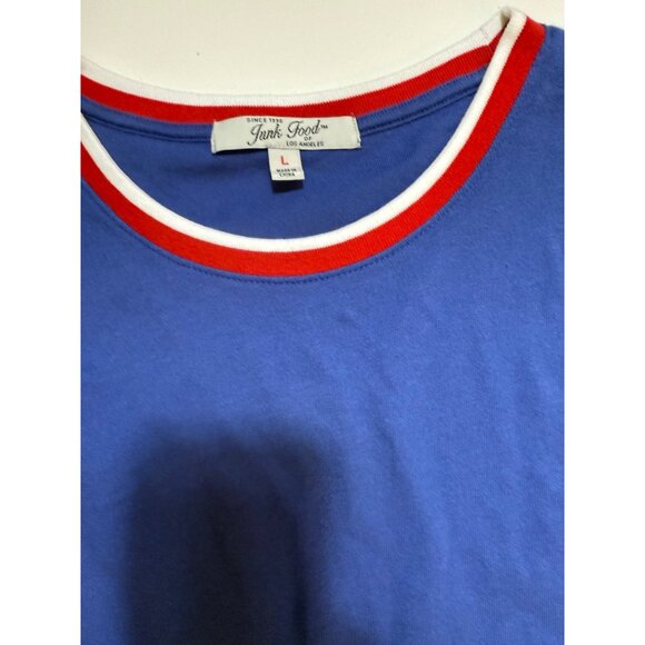 Junk Food Retro Tshirt Long Sleeve Size L Vintage 70s Style Red White Blue Cuff - Picture 8 of 10